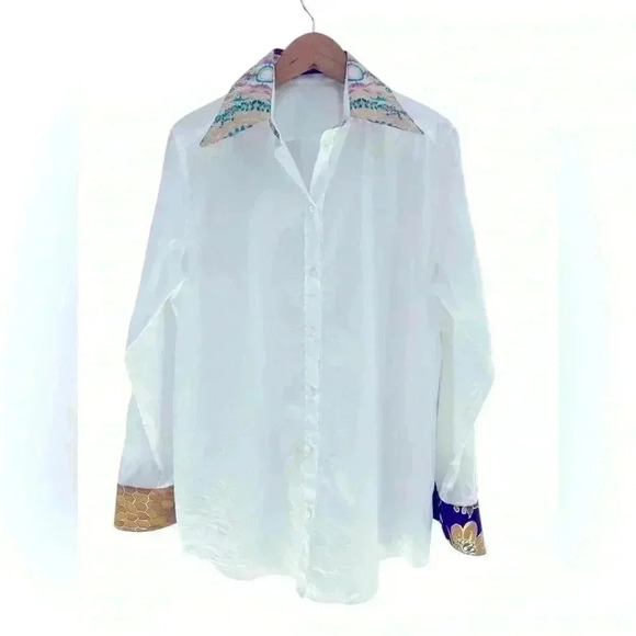 DOLCE & GABBANA Women’s White Floral Jacquard Cotton Long Sleeves  Blouse - Picture 2 of 11